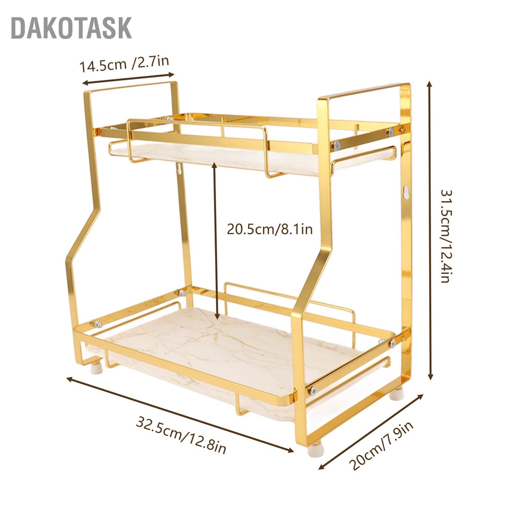 dakotask-ชั้นวางของในห้องน้ำติดผนังเข้ามุมออแกไนเซอร์ยืนแร็คสำหรับห้องนั่งเล่นห้องนอนห้องครัวสีขาวและสีทอง