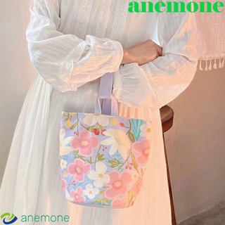 Anemone กระเป๋าถือ ผ้าแคนวาส ทรงบักเก็ต ลายดอกไม้ ความจุเยอะ สไตล์เกาหลี สําหรับคุณแม่ ใส่อาหารกลางวัน กลางแจ้ง