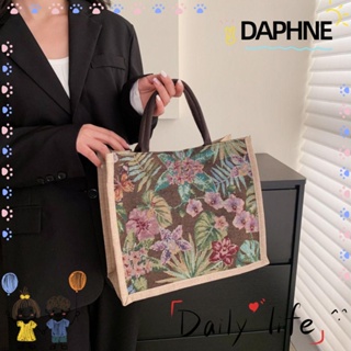 Daphne กระเป๋าอาหารกลางวัน ผ้าลินิน แฟชั่นลําลอง เรียบง่าย