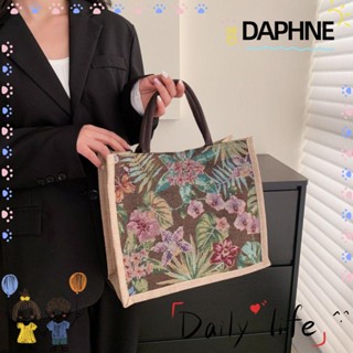 Daphne กระเป๋าอาหารกลางวัน ผ้าลินิน แฟชั่นลําลอง เรียบง่าย