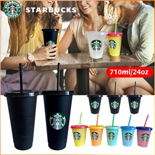 473ml/710ml Starbucks แก้วน้ำพลาสติกเปลี่ยนสีได้พร้อมฝาปิด -FE