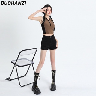 Duohanzi กางเกงยีนขาสั้น เอวสูง ทรงเอ แฟชั่นฤดูร้อน สําหรับเด็กผู้หญิง