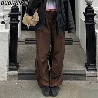 Duohanzi กางเกงขายาวลําลอง ขากว้าง เอวยางยืด มีกระเป๋าผูก ทรงหลวม สไตล์ยุโรป และอเมริกา สําหรับสตรี