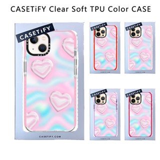 Casetify X เคสโทรศัพท์มือถือ TPU นิ่ม แบบใส ลายหัวใจ สีชมพู สีชมพู สีม่วง สีชมพู สําหรับ IPhone 15 14 13 12 11 Pro MAX Mini XS MAX XR X SE 6 6S 7 8 Plus