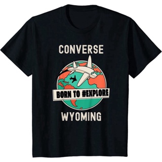 เสื้อยืดคอกลม เสื้อยืดผ้าหนา tshirt เสื้อเชิตแขนสั้น เสื้อยืดลําลอง ผ้าฝ้ายแท้ แขนสั้น คอกลม พิมพ์ลาย Converse Wyoming B