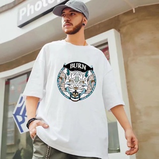 Hong Kong Style Street Wear Tiger Head Printed Round Neck Loose Casual Five-Point Sleeve Men Women Trend Unisex All_01