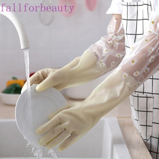 Fallforbeauty ถุงมือยาง แบบยาว ทนทาน กันน้ํา สําหรับทําความสะอาดจาน