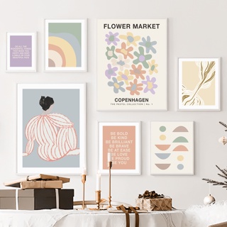 ภาพวาดผ้าใบ รูปดอกไม้ สีรุ้ง สไตล์นอร์ดิก สําหรับตกแต่งผนัง ห้องนั่งเล่น