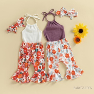 Babygarden-0-24 เดือน ชุดรอมเปอร์ แขนกุด ลําลอง + กางเกงขายาว ลายดอกไม้ + ที่คาดผม สําหรับเด็กผู้หญิง