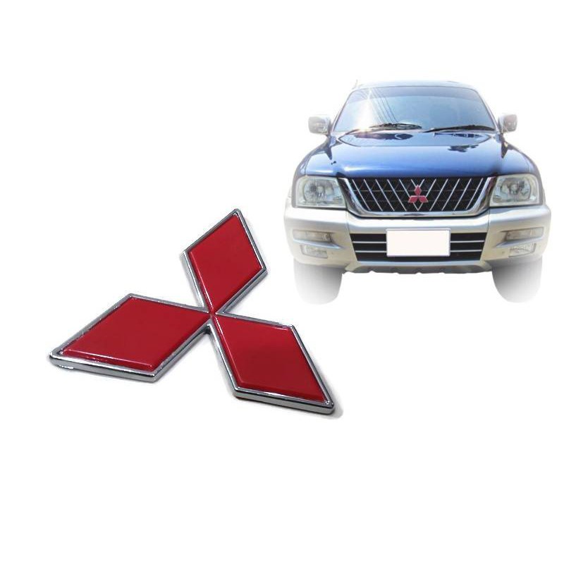 แนะนำ-logo-หน้ากะจัง-mitsubishi-สีแดงขอบชุบโครเมี่ยม-ขนาด-10-cm