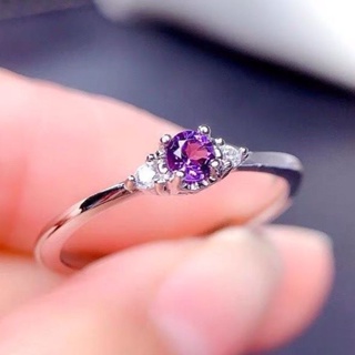 แหวนแต่งงานแฟชั่น เงิน S925 ประดับเพทายคริสตัล สีม่วง เรียบง่าย สําหรับผู้หญิง