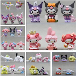 ของเล่นฟิกเกอร์ PVC รูปตุ๊กตา Hello Kitty Sanrio Melody Cinnamoroll Kuromi สําหรับตกแต่งเค้กวันเกิด