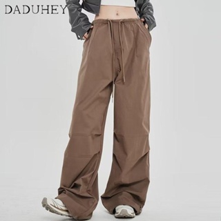 DaDuHey🎈 American Style Retro High Street Overalls Womens Straight Wide Leg Casual Pants 2023 New Fashion Mop Trousers