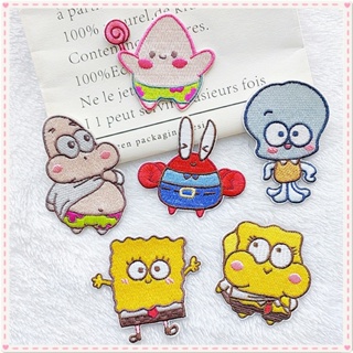 ✿ Q แผ่นสติกเกอร์ ลาย SpongeBob SquarePants มีกาวในตัว สําหรับเด็ก ✿ แผ่นแพทช์รีดติดเสื้อ ลายการ์ตูน DIY สําหรับตกแต่งเสื้อผ้า กระเป๋า 1 ชิ้น