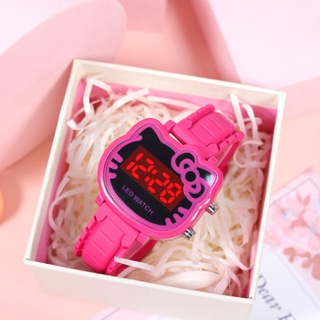 [ฟรีกล่อง] นาฬิกาข้อมืออิเล็กทรอนิกส์ ลาย Hello Kitty น่ารัก เรืองแสง อเนกประสงค์ แฟชั่นเรียบง่าย สําหรับเด็กผู้หญิง