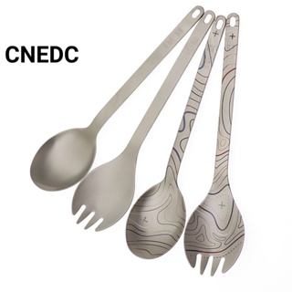 Cnedc ช้อนส้อม ไทเทเนียม ลายสไปร์ค หลากสี สําหรับปิกนิก ตั้งแคมป์กลางแจ้ง