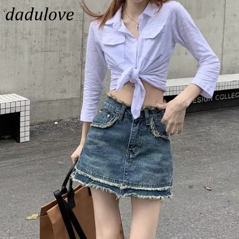 dadulove-new-american-ins-high-street-raw-edge-denim-skirt-niche-high-waist-a-line-skirt-bag-hip-skirt