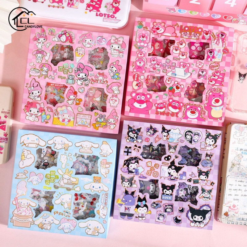 สติกเกอร์-ลายการ์ตูน-sanrio-kuromi-น่ารัก-สีโปร่งใส-สําหรับตกแต่งกล่องของขวัญ-เครื่องเขียน-diy-จํานวน-100-ชิ้น-100-แผ่น