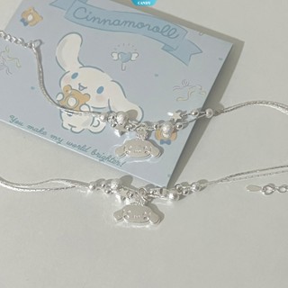 SANRIO เครื่องประดับ สร้อยข้อมือ จี้เงิน รูป Cinnamoroll Hello Kitty Kuromi เหมาะกับคู่รัก สําหรับผู้หญิง