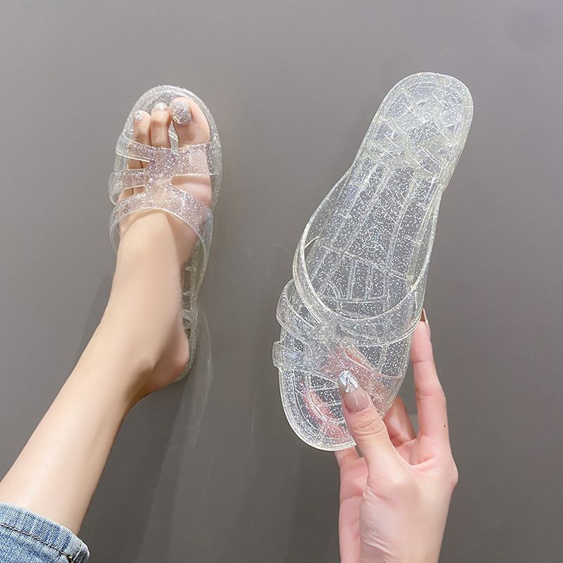 รองเท้าแตะ-เกาหลีรองเท้าเจลลี่โปร่งใสคริสตัลพลาสติก