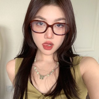 แว่นตาวินเทจ สีแดงไวน์ กรอบเล็ก ยุโรป และอเมริกา แว่นตาธรรมดา ป้องกันแสงสีฟ้า และสายตาสั้น ความสูงนับจากคอ