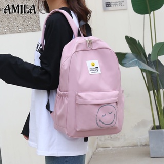 AMILA กระเป๋าเป้สะพายหลังสีทึบ กระเป๋าเป้นักเรียนมัธยมต้น ความจุสูง น้ำหนักเบาและทนต่อการสึกหรอ แบ่งเบาภาระ เดินป่ากลางแจ้ง