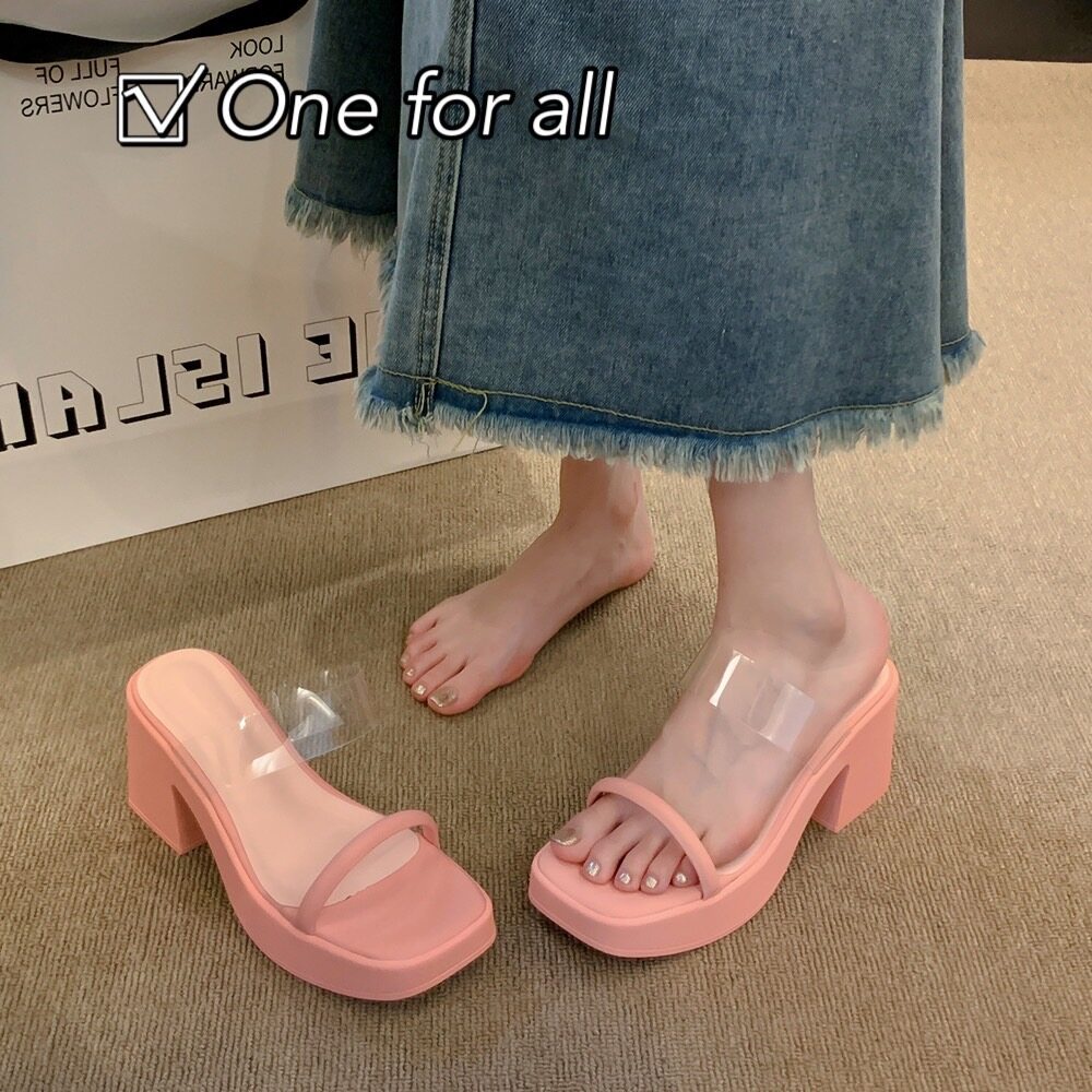 one-for-all-พร้อมส่งจากไทย-tx466-รองเท้าแตะส้นสูง-สูง-9-cm-หนัง-pu-ส้นหนา-หัวสี่เหลี่ยม-เบาใส่สบาย-แฟชั่นสำหรับผู้หญิง