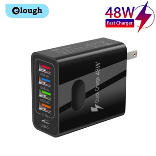 Elough อะแดปเตอร์ที่ชาร์จ USB 48W 15W Type C 5 พอร์ต ชาร์จเร็ว EU US UK