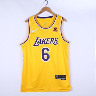 ขายดี ครบรอบ 75 ปี 2022 NBA Los Angeles Lakers #6 เสื้อกีฬาบาสเก็ตบอล LeBron James สีเหลือง 354586