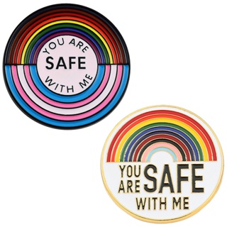 2pcs Clothing Cute Funny Student Collars Hats Rainbow Pattern Best Friends YOU ARE SAFE WITH ME Enamel Pin