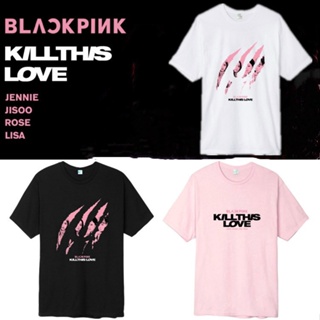 คอลูกเรือเสื้อยืดคอกลม✤KPOP Blackpink Girlgroup  New Album Kill This Love Logo T Shirt Unisex Tops Teeผ้าฝ้ายแท้