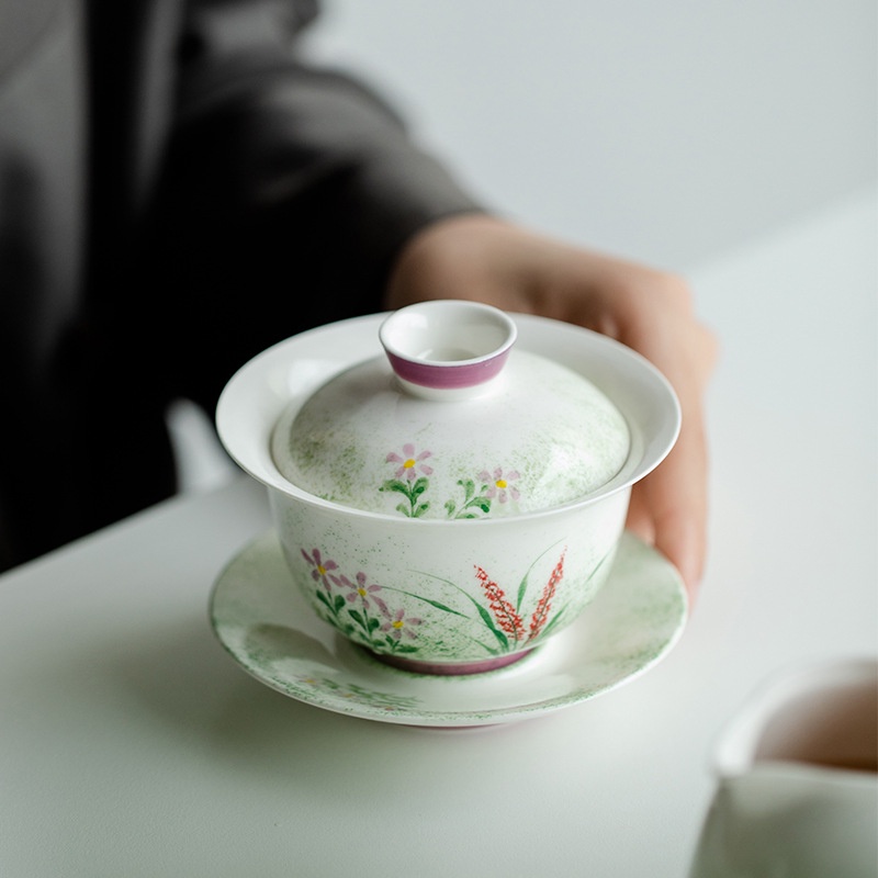 a046-ชุดถ้วยชาเซรามิค-ลายดอกซากุระ-สีเขียว-ของใช้ในครัวเรือน