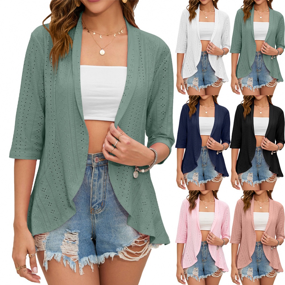 เสื้อคาร์ดิแกน-ผ้าคลุมไหล่-ผ้าถัก-เปิดด้านหน้า-สีพื้น-สไตล์คลาสสิก-สําหรับผู้หญิง