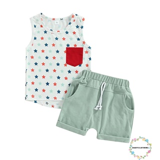 Babyclothes- ชุดเสื้อแขนกุด พิมพ์ลายดาว และกางเกงขาสั้น แฟชั่นฤดูร้อน สําหรับเด็กผู้ชาย 4 กรกฎาคม