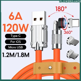 120w 6a สายชาร์จแม่เหล็กหมุนได้ 540° สายชาร์จเร็วสุด สายซิลิโคนเหลว สายชาร์จสำหรับเล่นเกม สายชาร์จ Micro Usb / Type-c ดอกไม้