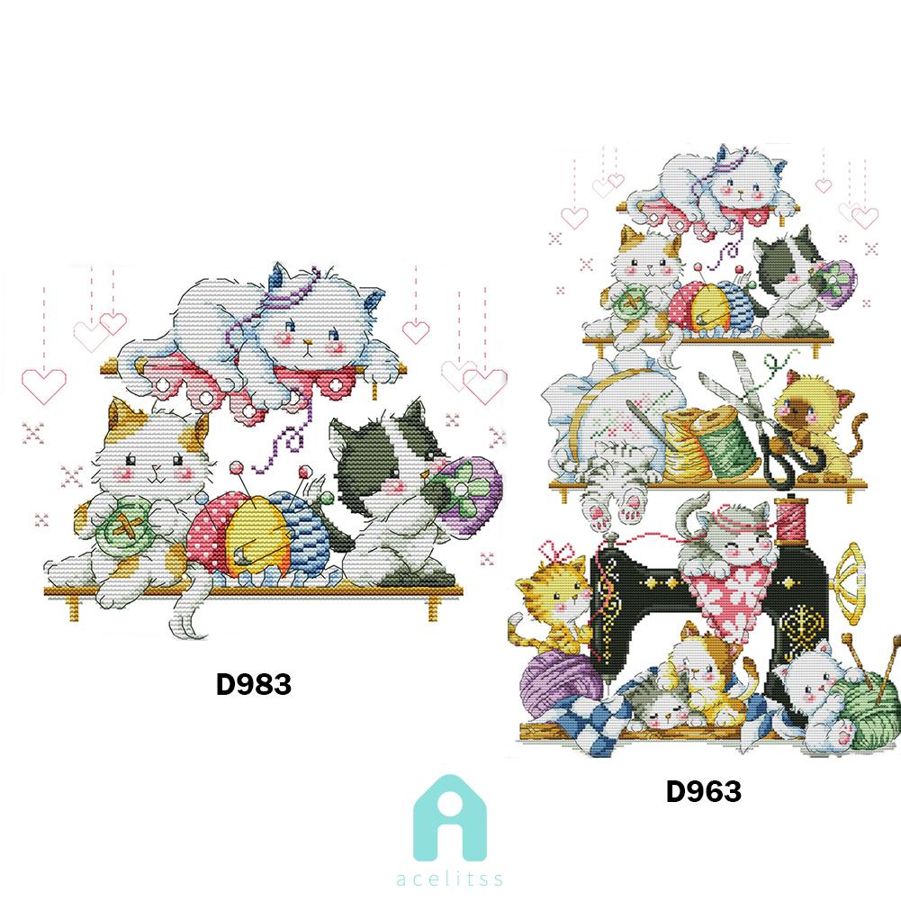 ชุดอุปกรณ์เย็บปักถักร้อย-ปักครอสสติตช์-รูปแมว-14ct-diy