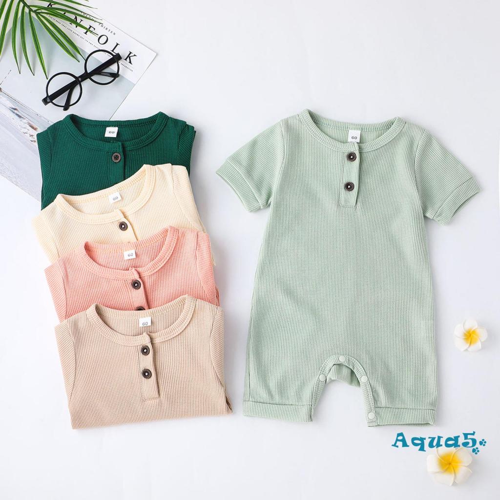 aqq-ชุดรอมเปอร์-แขนสั้น-คอกลม-กางเกงขาสั้น-แต่งกระดุม-สีพื้น-น่ารัก-แฟชั่นฤดูใบไม้ผลิ-และฤดูร้อน-สําหรับเด็ก