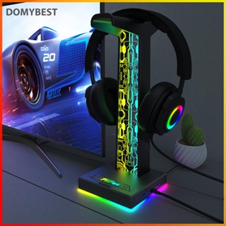 ❤ Domybest ขาตั้งหูฟัง RGB 2 พอร์ต USB 10 โหมดไฟ อุปกรณ์เสริม สําหรับหูฟังเกมเมอร์ คอมพิวเตอร์