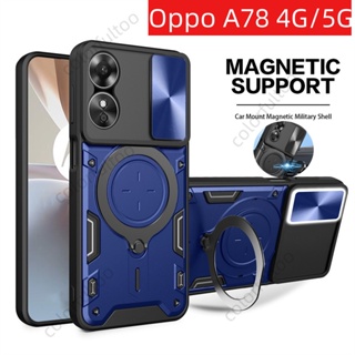 เคสโทรศัพท์มือถือแบบแข็ง กันกระแทก กันรอยเลนส์กล้อง พร้อมแหวนขาตั้ง หรูหรา สําหรับ Oppo A78 4G A 78 NFC A58 A58X A98 OppoA78 4G 5G A58 5G