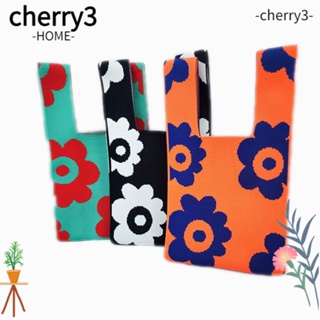 Cherry3 กระเป๋าถือ กระเป๋าสะพายไหล่ ผ้าถัก แฮนด์เมด ขนาดเล็ก สีตัดกัน สําหรับสตรี