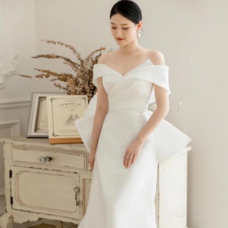 ใหม่ซาตินชุดแต่งงานที่เรียบง่ายเจ้าสาวสนามหญ้าริมทะเลแต่งงานฮันนีมูนเดินทางแฟชั่นยาวสีขาวชุด