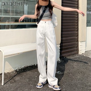 DaDuHey🎈 Ins Korean Style Women New Retro Loose High Waist Straight Pants Fashion Wide Leg Casaul All-Match Mopping Jeans