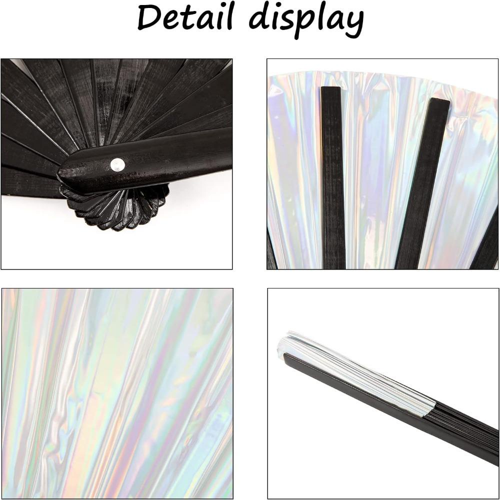 WXDX.TH Silver Laser Rave Hand Fan,ขนาดใหญ่เงินขนาดใหญ่พับมือRave Fan ...