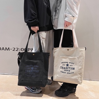 กระเป๋าถือ กระเป๋าสะพายไหล่ ทรงโท้ท แฟชั่นเรียบง่าย สไตล์เกาหลี และญี่ปุ่น สําหรับผู้ชาย มี 6 สี