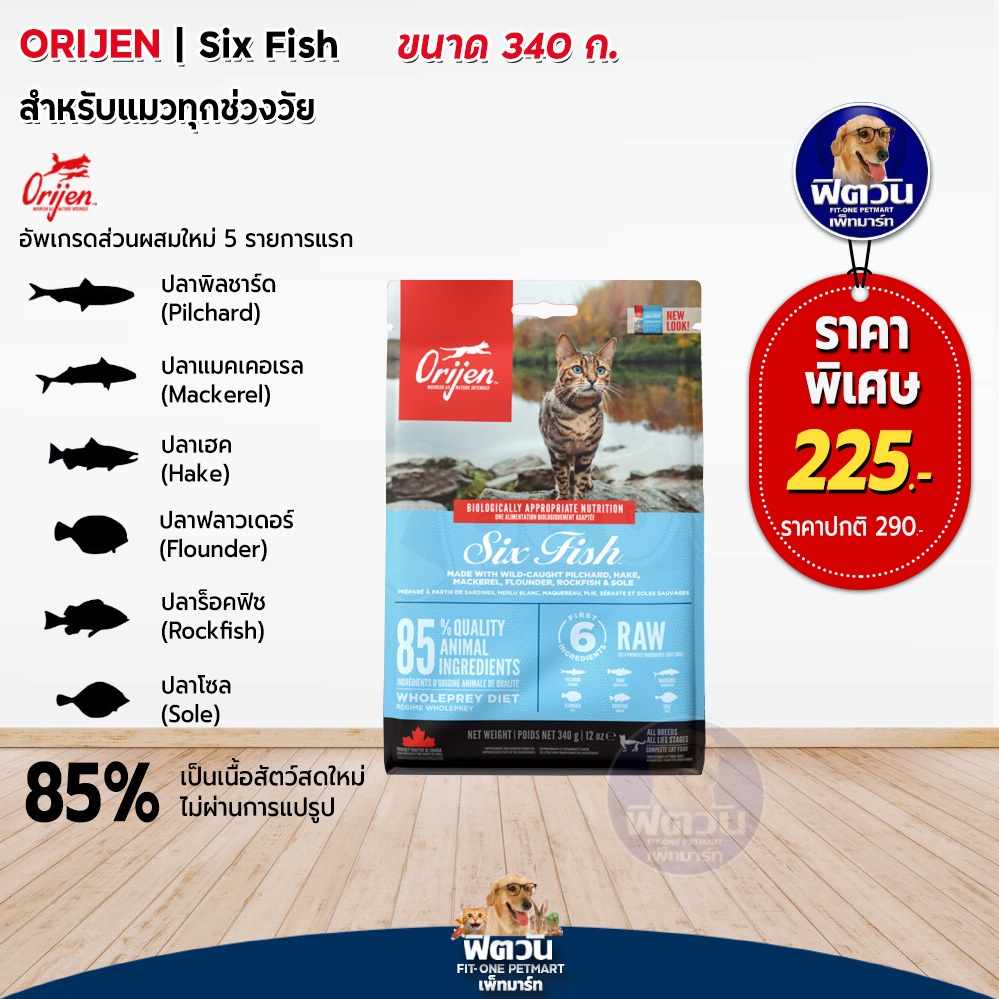 orijen-sixfish-อาหารแมวทุกช่วงวัย-สูตรปลา-6-ชนิด-ขนาด-340-กรัม