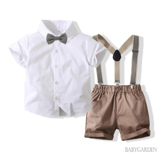 Babygarden-6m-4y ชุดเสื้อเชิ้ตแขนสั้น สีขาว และกางเกงขาสั้น สีพื้น สําหรับเด็กผู้ชาย