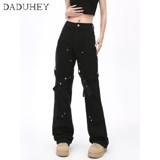 DaDuHey🎈 Womens Korean Style 2023 Summer New Loose Straight Jeans All-Matching Trousers High Street Black Pants