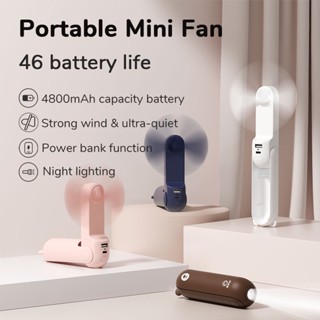 พัดลมมือถือ ขนาดเล็ก แบบพกพา ชาร์จ USB 4800mAh พร้อมไฟฉายพาวเวอร์แบงค์