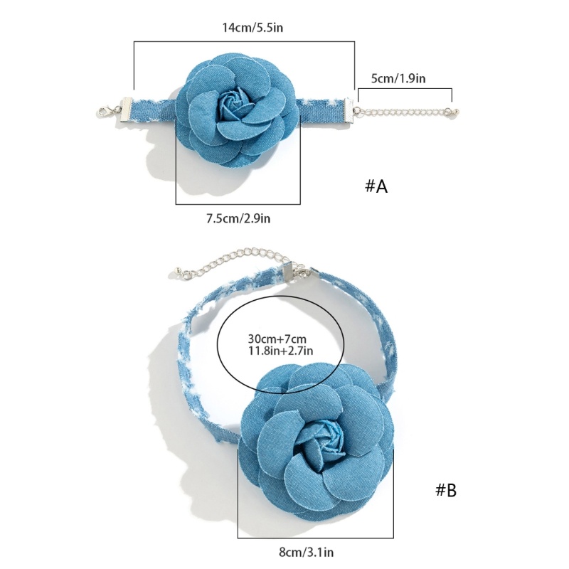 boom-โรแมนติก-สีฟ้า-คาวบอย-ดอกไม้-เค้นคอ-สร้อยคอ-และสร้อยข้อมือ-ปลอกคอ-ดอกไม้-นุ่ม-สีฟ้า