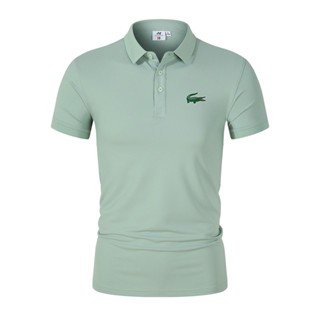 พร้อมส่ง เสื้อยืดโปโลลําลอง แขนสั้น พิมพ์ลาย Lacoste แฟชั่นสําหรับผู้ชาย เหมาะกับการเล่นกอล์ฟ เทนนิส